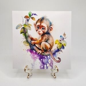 5x5 Monkey Chimpanzee Watercolor‎ Nursery Room Art Oil Painting Print